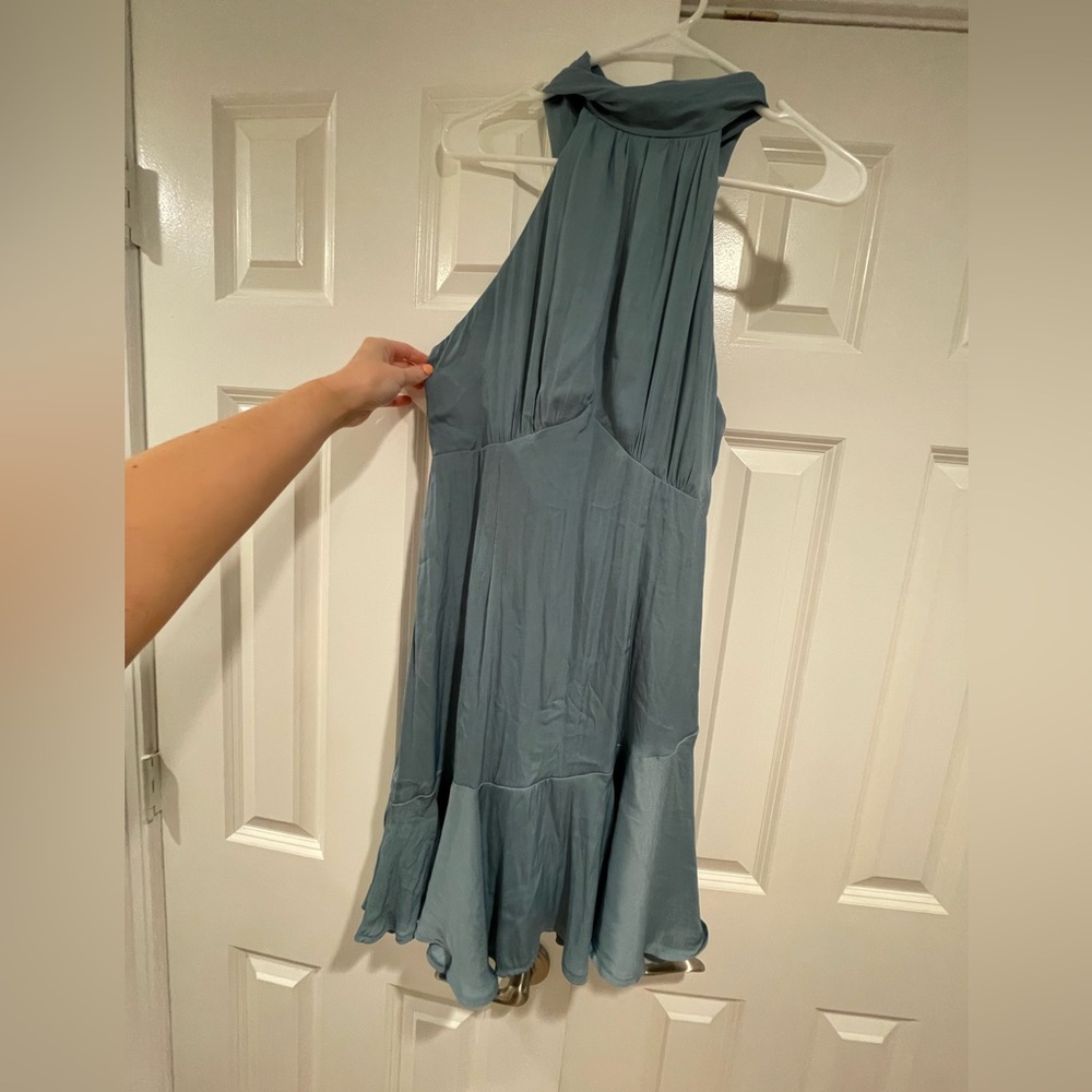 Light Blue Silk Halter Mini Dress - Picture 3 of 9